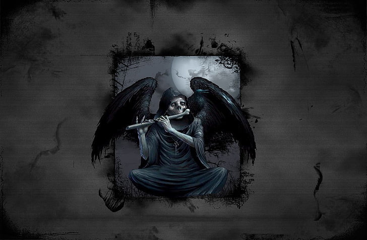 woman in white dress painting, death, Grim Reaper, bones, skull