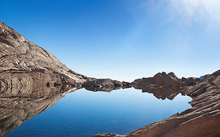 Mount Whitney, Summit, California, Lake, Blue sky, Reflections
