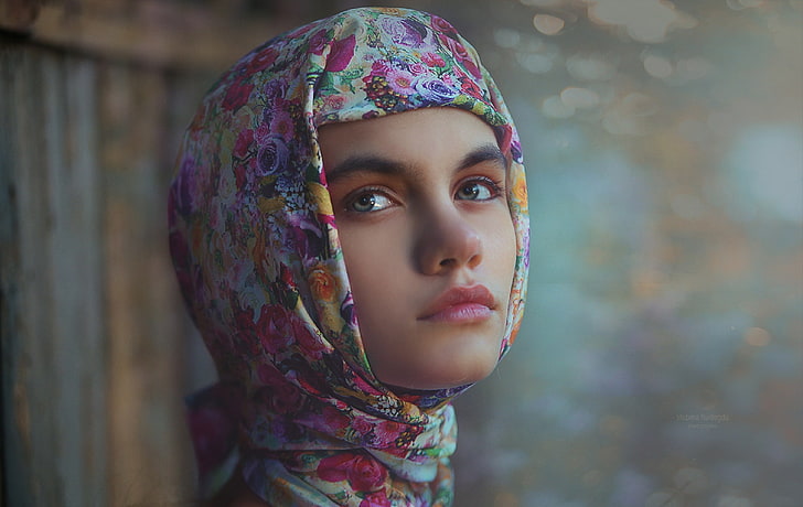 women, model, veils, portrait, one person, headshot, looking at camera