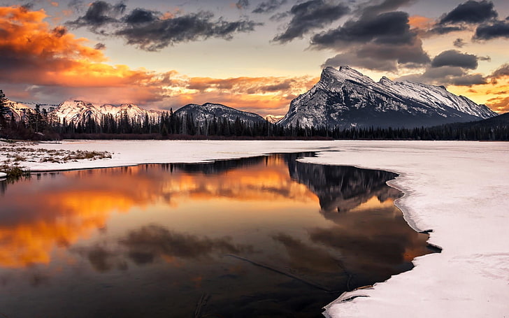 lake photo during daytime, landscape, mountains, snow, Banff, HD wallpaper