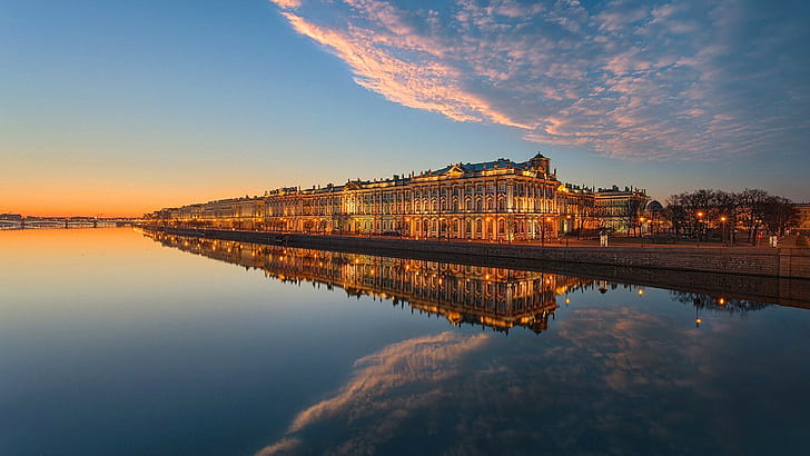 St. Petersburg, sky, clouds, orange and black concrete high rise building, HD wallpaper
