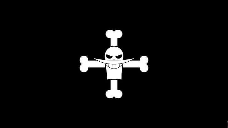 Whitebeard, Marco, flag, dark, black background, simple, Jolly Roger, HD wallpaper