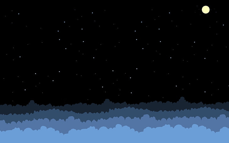 galaxy and moon illustration, pixel art, stars, clouds, sky, no people