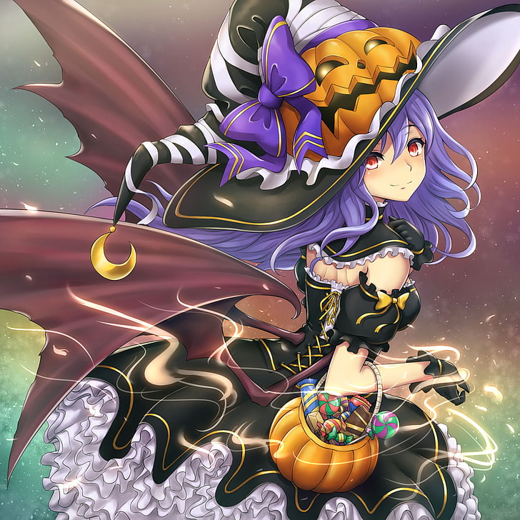 Halloween, witch hat, pumpkin, dress, wings, representation, HD wallpaper