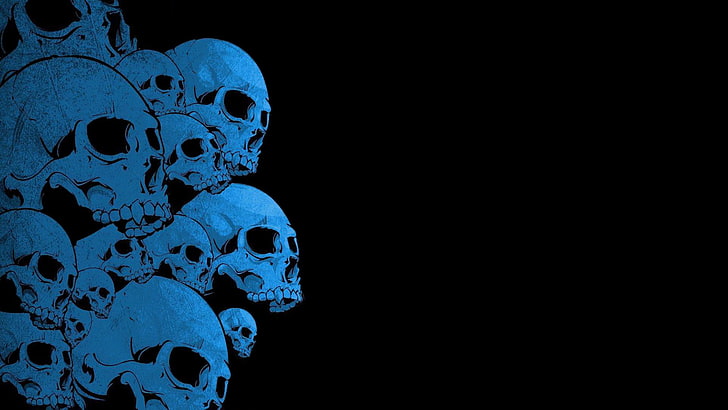 white skulls print with black background, human body part, copy space