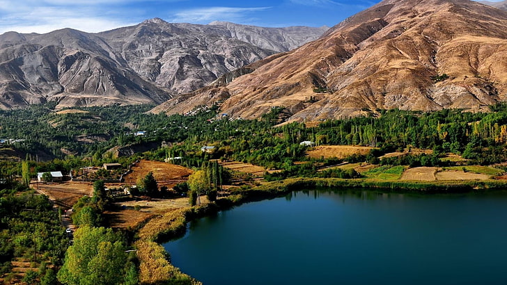 mountains and lake, Iran, village, landscape, Ovan Lake, scenics - nature, HD wallpaper