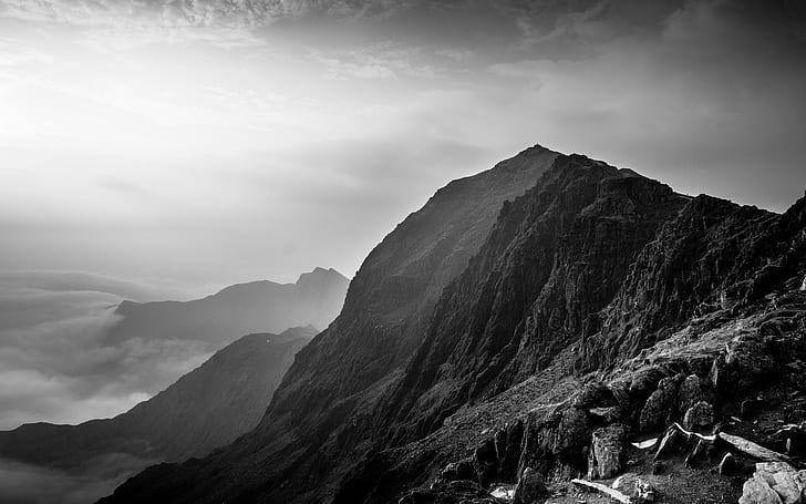 Mountain Landscape Rocks Stones BW HD, black mountain, nature, HD wallpaper
