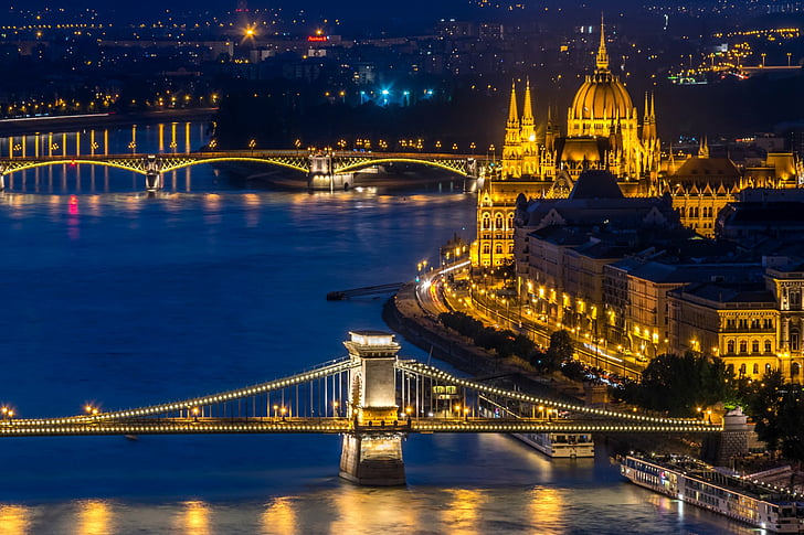 Monuments, Hungarian Parliament Building, Bridge, Budapest, HD wallpaper