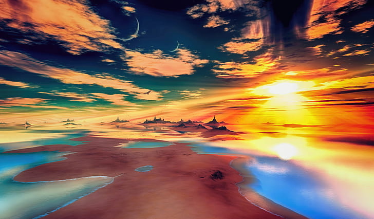 nature, sunset, landscape, clouds, HD wallpaper