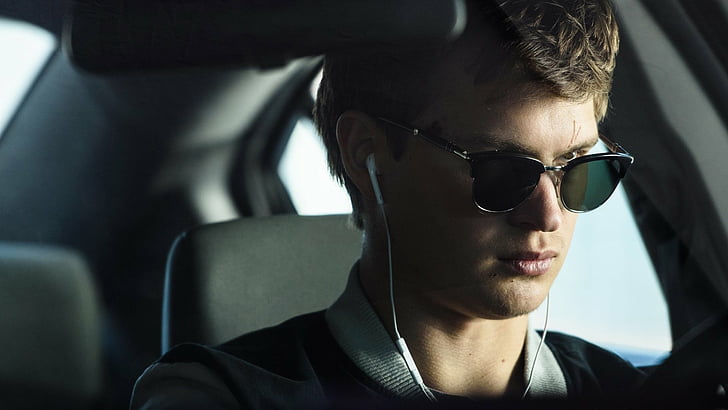 Movie, Baby Driver, Ansel Elgort, Baby (Baby Driver), Car, Earbuds