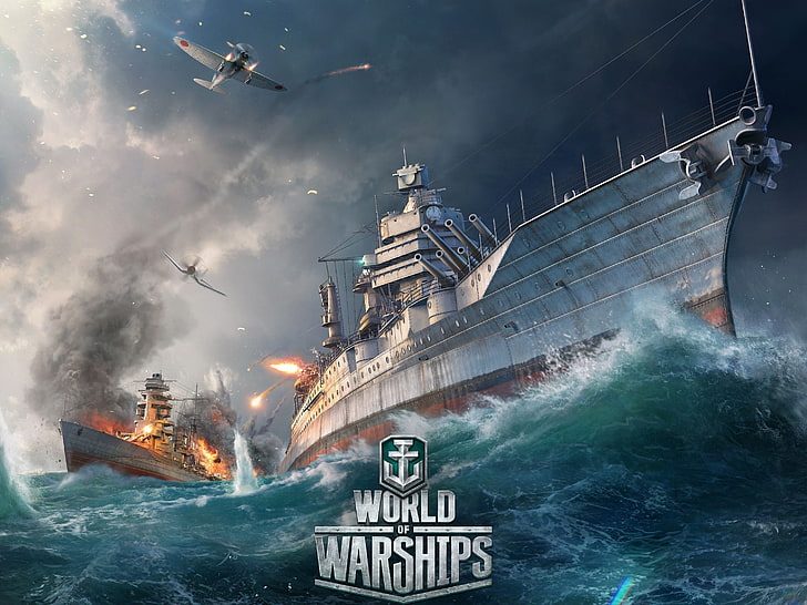 World of Warships wallpaper, explosion, sea, storm, wave, danger, HD wallpaper