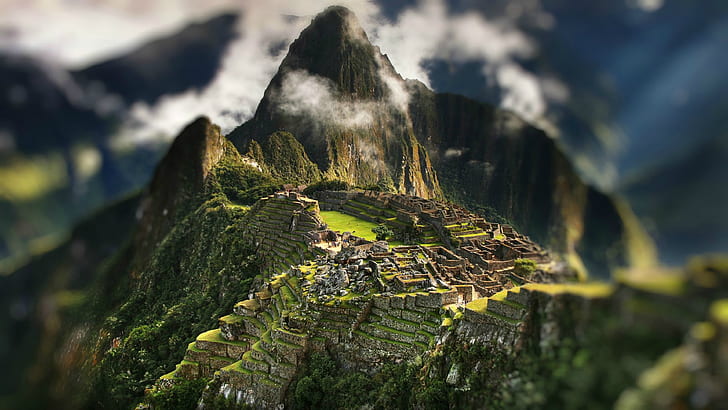 Machu Picchu, landscape, tilt shift