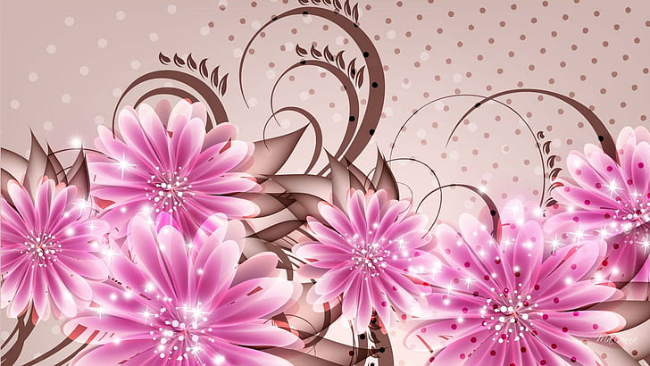 Energy Of Summer, blooms, flower, swirl, sparkle, blossoms, pink, HD wallpaper