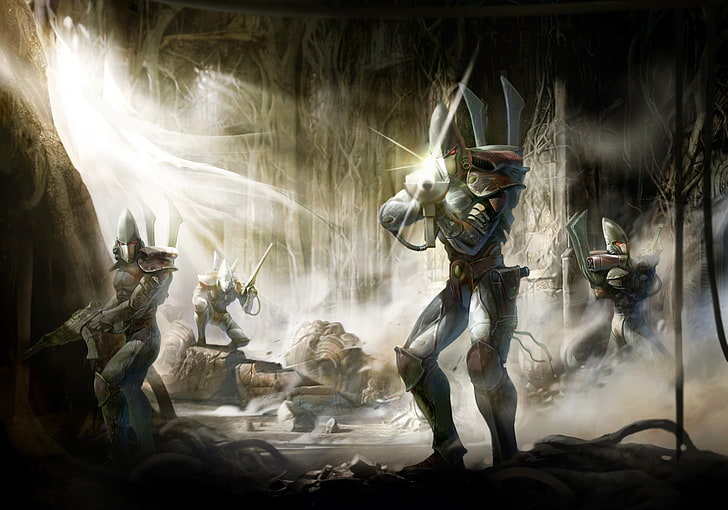 android holding rifles digital wallpaper, Warhammer 40,000, Eldar