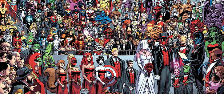 Marvel character lot wallpaper, Marvel Comics, Deadpool, marriage