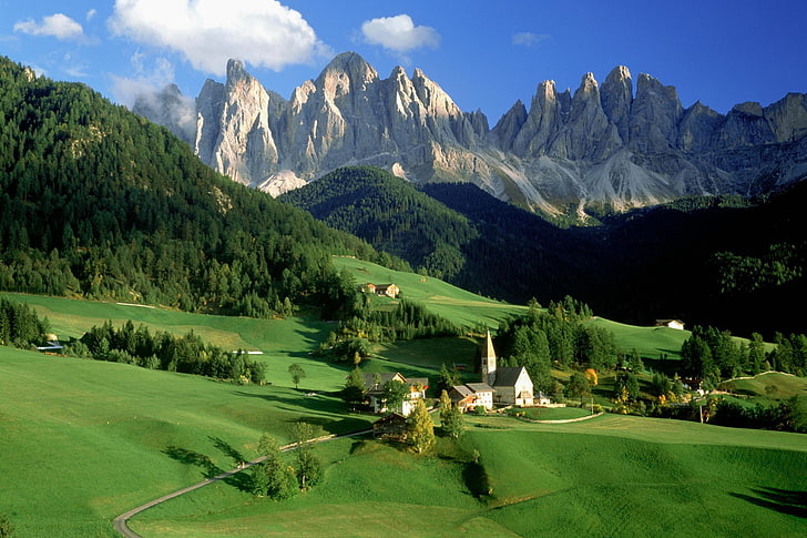 Green Mountain Village Alps Italy, Green Village Landscape