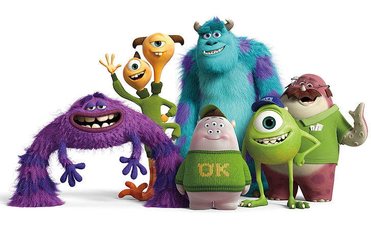 Pixars Monsters University, white background, representation, HD wallpaper