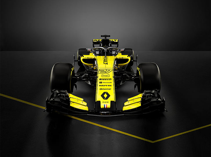 yellow and black go kart, Renault R.S.18, F1 2018, Formula One, HD wallpaper