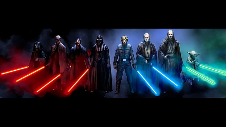 Star Wars digital wallpaper, Luke Skywalker, Darth Vader, Darth Maul