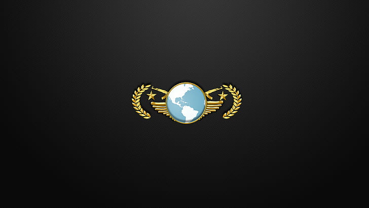 blue and gold earth logo, Counter-Strike: Global Offensive, symbol, HD wallpaper