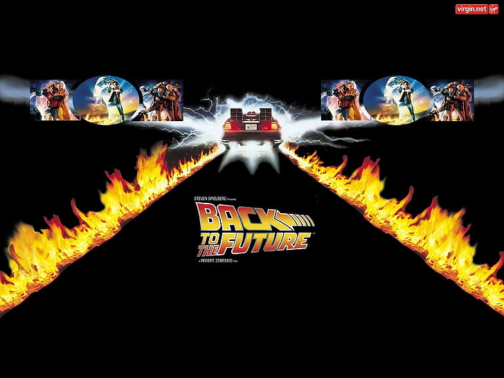 Back to the Future logo, movies, night, illuminated, motion, blurred motion, HD wallpaper