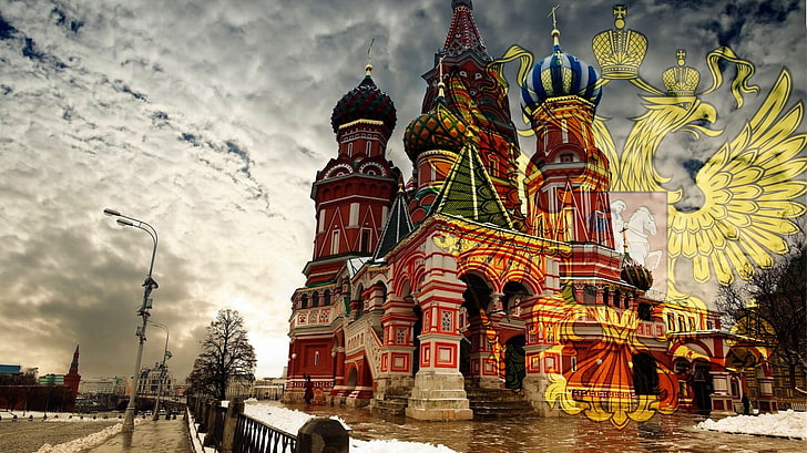 Saint Basil's Cathedral, Russia, Moscow, digital art, sky, architecture