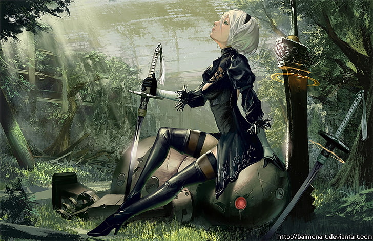 gray-haired female anime character wallpaper, Video Game, NieR: Automata, HD wallpaper