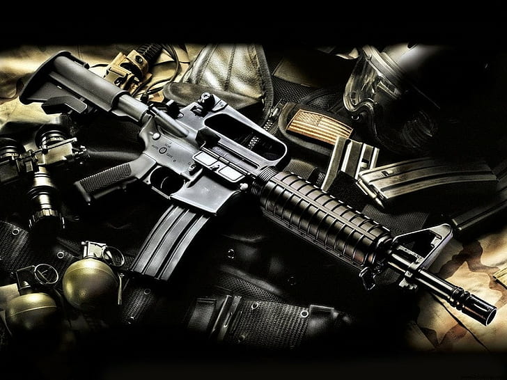 cool gun grenade, black m16, HD wallpaper