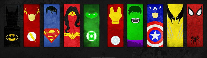 multiple display dc comics spider man wolverine hulk iron man green lantern wonder woman superman the flash batman, HD wallpaper