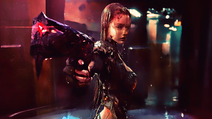 Cyberpunk, Girl, Future tech, 4K, HD wallpaper