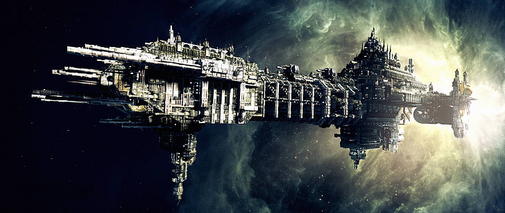 gray battleship wallpaper, space, science fiction, spaceship, HD wallpaper