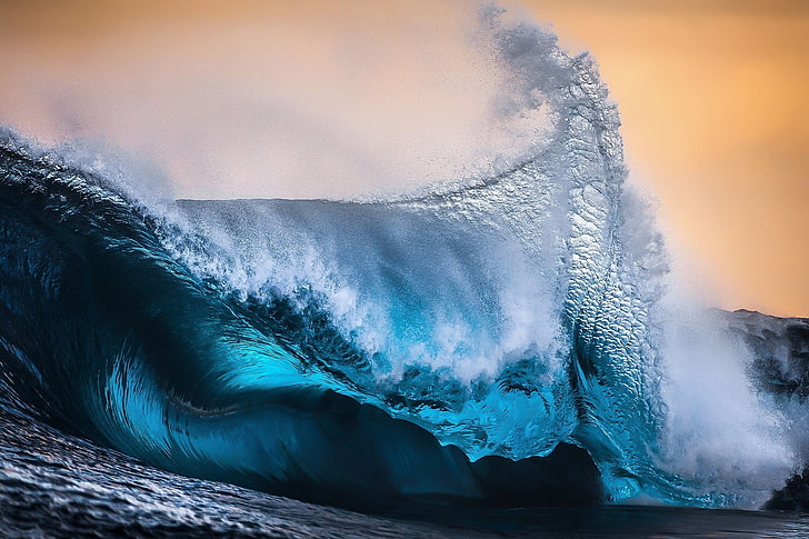 photo of ocean waves, nature, blue, sea, water, cyan, yellow, HD wallpaper