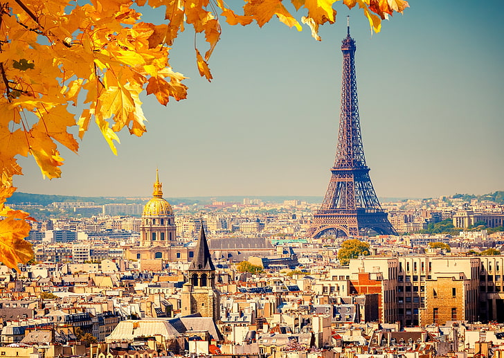 Eiffel Tower, Paris, autumn, leaves, the city, background, France, HD wallpaper