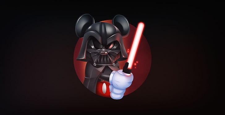 Mickey Mouse, Darth Vader, Star Wars, studio shot, black background