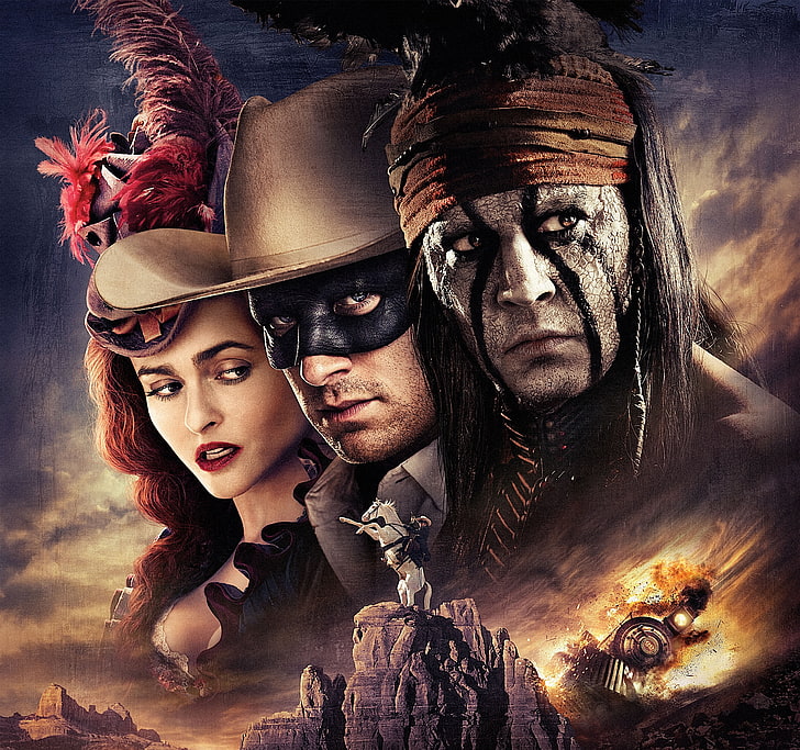 Long Ranger movie cover, Johnny Depp, fire, girl, white, Red, HD wallpaper