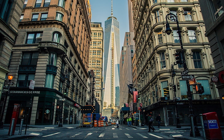 glass high rise building, New York City, urban, street, skyscraper, HD wallpaper