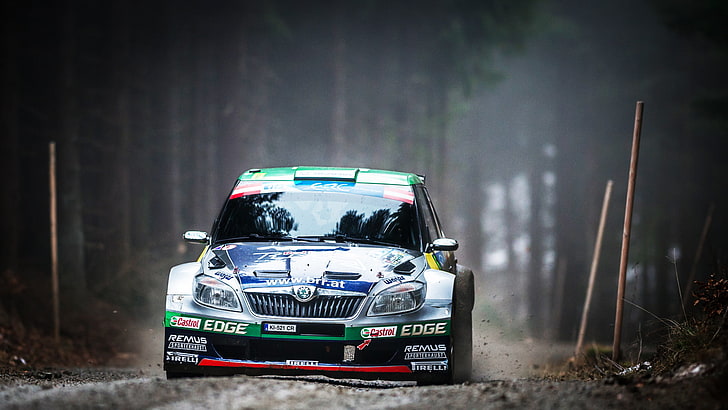 Auto, Forest, Machine, Race, Lights, WRC, Rally, The front, HD wallpaper