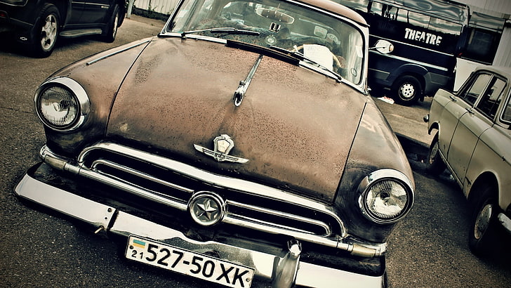 vintage brown car, background, Wallpaper, USSR, legend, Volga, HD wallpaper