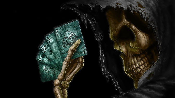 skull, death, card, poker, bone, dark, skeleton, darkness, jaw, HD wallpaper