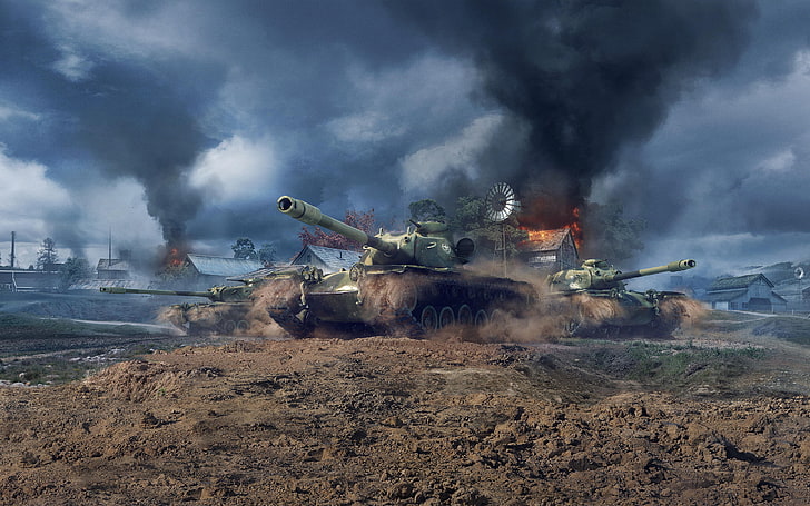 burning battle tank digital wallpaper, World Of Tanks, T110E5 HD wallpaper