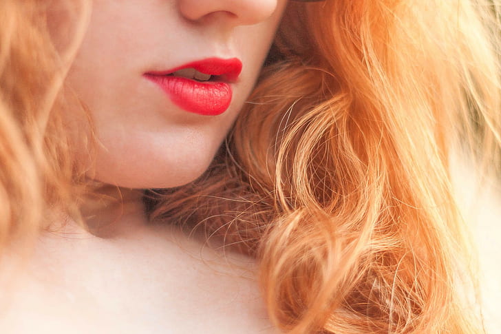 redhead, lips, women, red lipstick