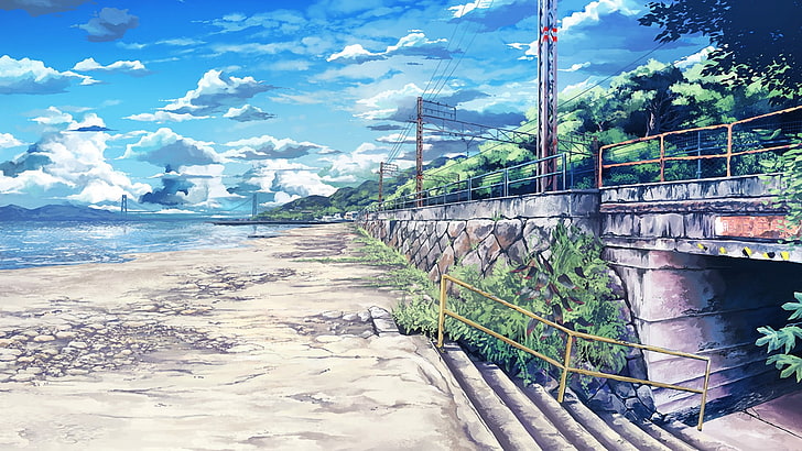 anime, artwork, connection, architecture, water, built structure