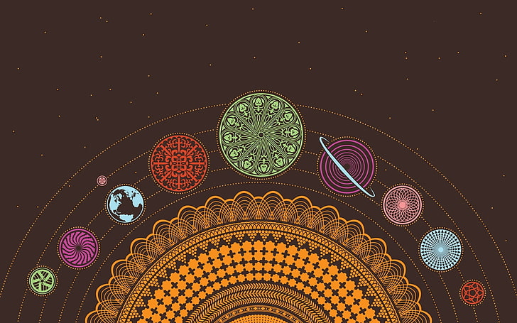 solar system illustration, the sun, earth, figure, planet, Mars, HD wallpaper