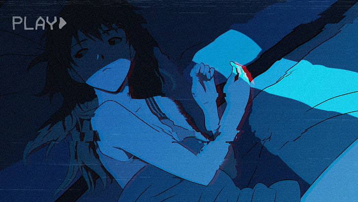 synthwave, mecha girls, Asuka Langley Soryu, in bed, anime girls