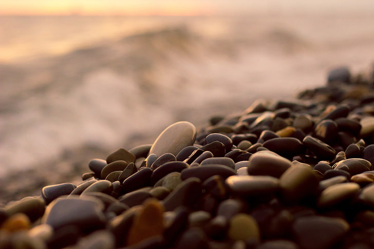 beach, stones, depth of field, macro, nature, large group of objects, HD wallpaper
