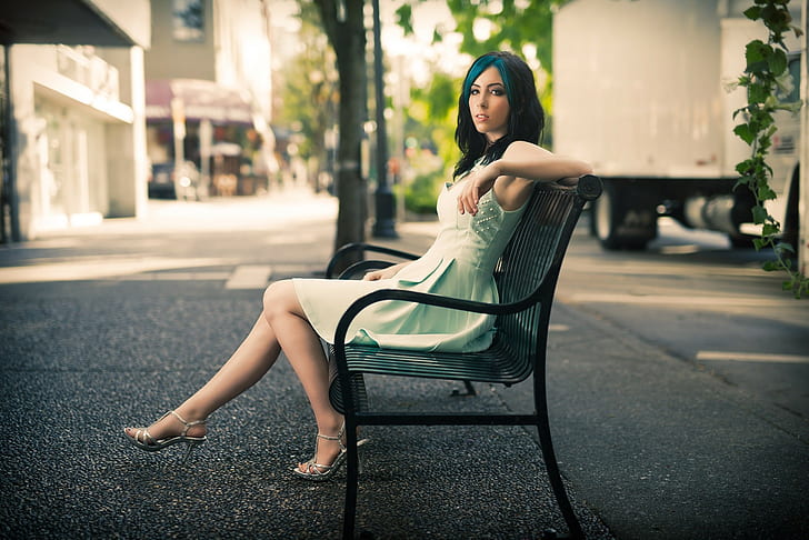 Kyle Cong, women outdoors, urban, legs, bench, 500px, high heels, HD wallpaper