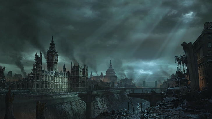 London, Big Ben, apocalyptic, digital art, Hellgate: London
