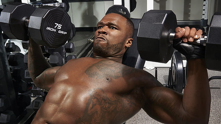 tattoo, actor, muscle, rapper, 50 Cent, producer, dumbbells
