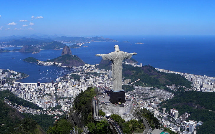 Christ The Redeemer, Brazil, top view, sea, cityscape, famous Place