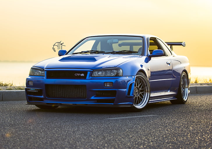 car, Nissan, Nissan Skyline GT-R, tuning, blue cars, vehicle, HD wallpaper